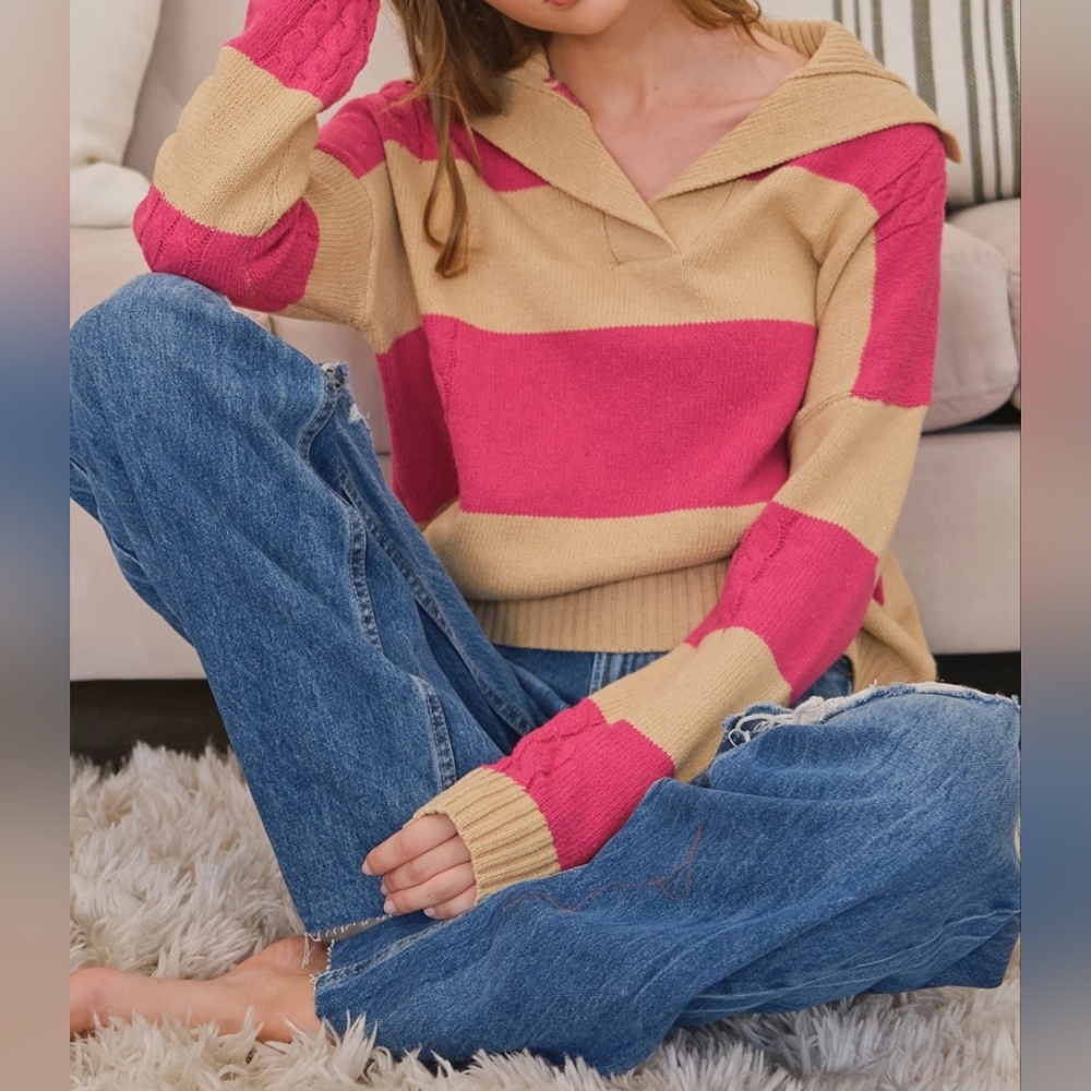 #133 🛑M  BOHO CHIC SPREAD COLLAR NECK  SWEATER TOP - Picture 5 of 12